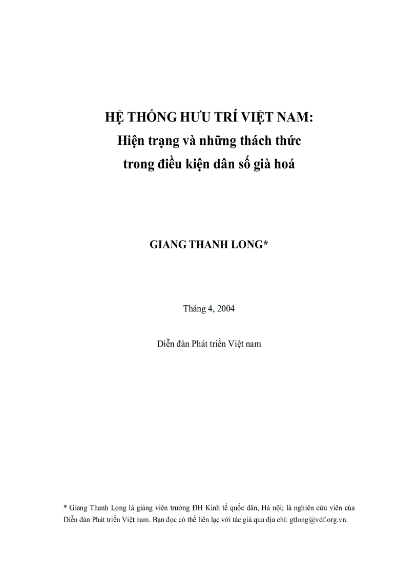 HỆ THỐNG HƯU TRÍ VIỆT NAM Hiện trạng và những thách thức trong điều kiện dân số già hoá