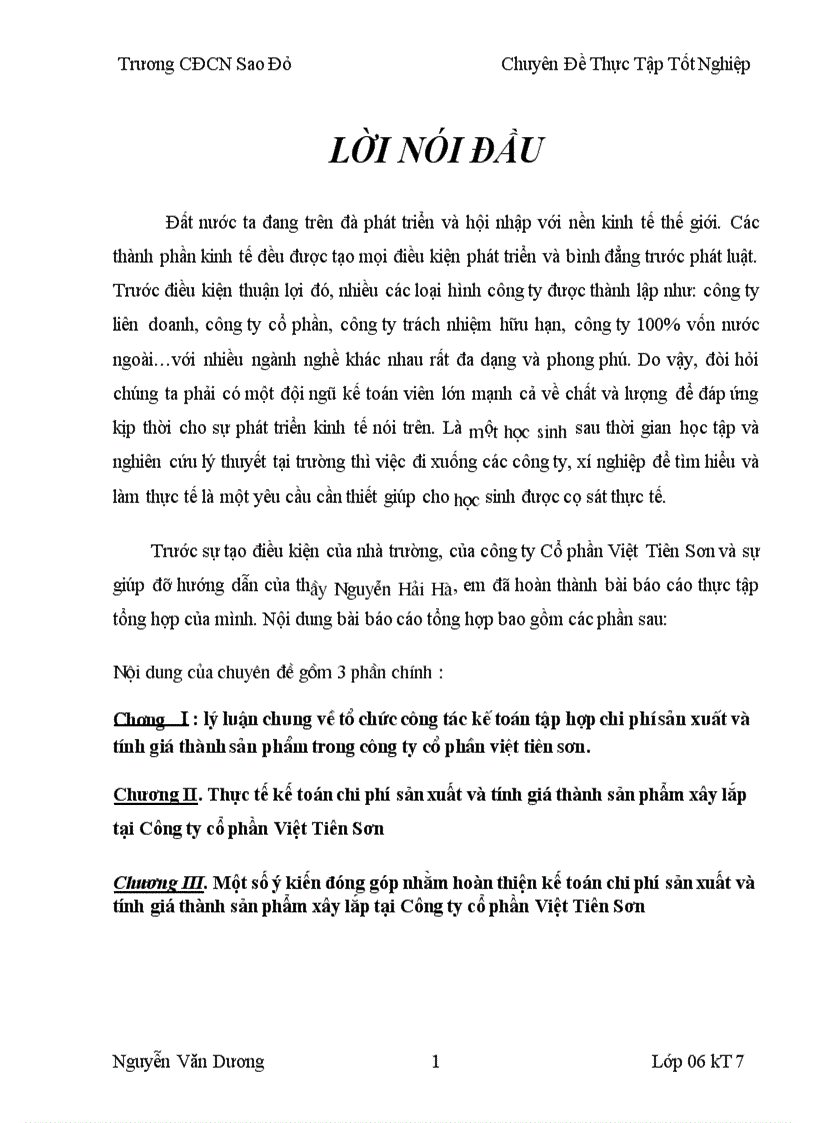 Kế toán tập hợp chi phí và tính giá thành công ty cổ phần việt tiên sơn