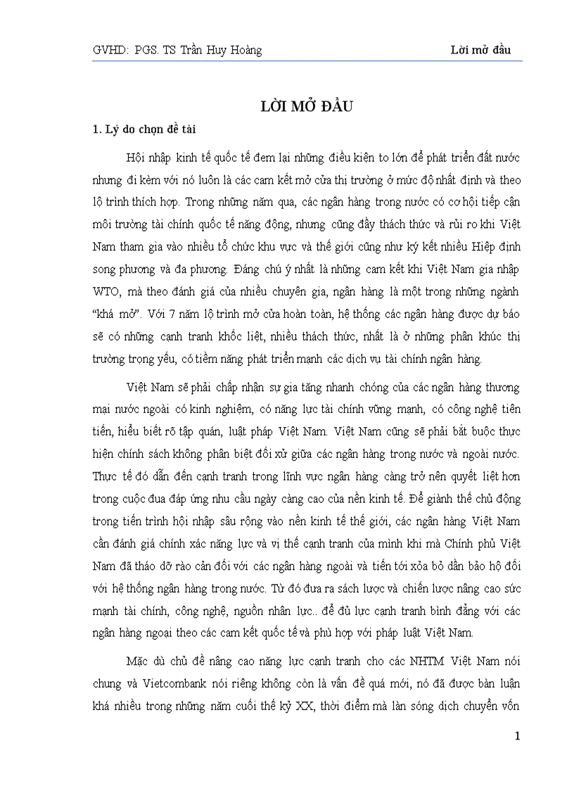 Báo cáo tốt nghiệp đề tài Năng lực cạnh tranh ngân hàng thương mại cổ phần ngoại thương Việt Nam Vietcombank