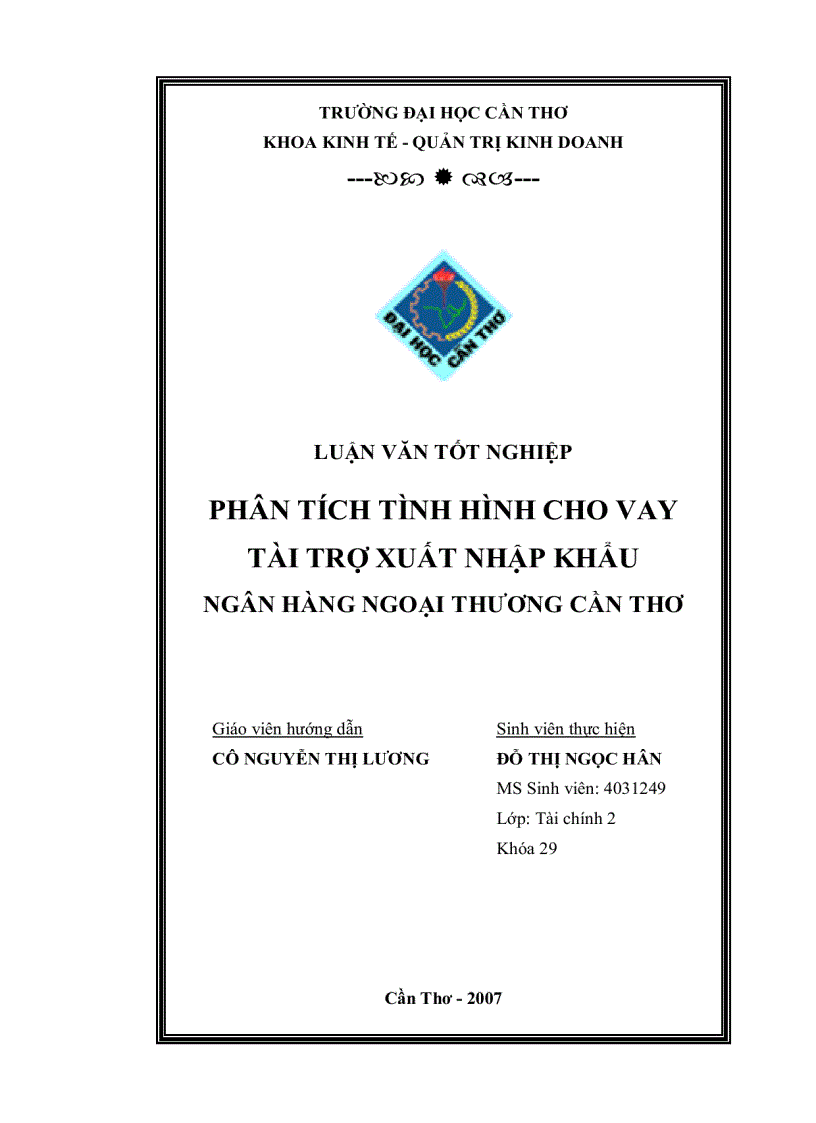 Phân tích tình hình cho vay tài trợ xuất nhập khẩu ngân hàng ngoại thương cần thơ