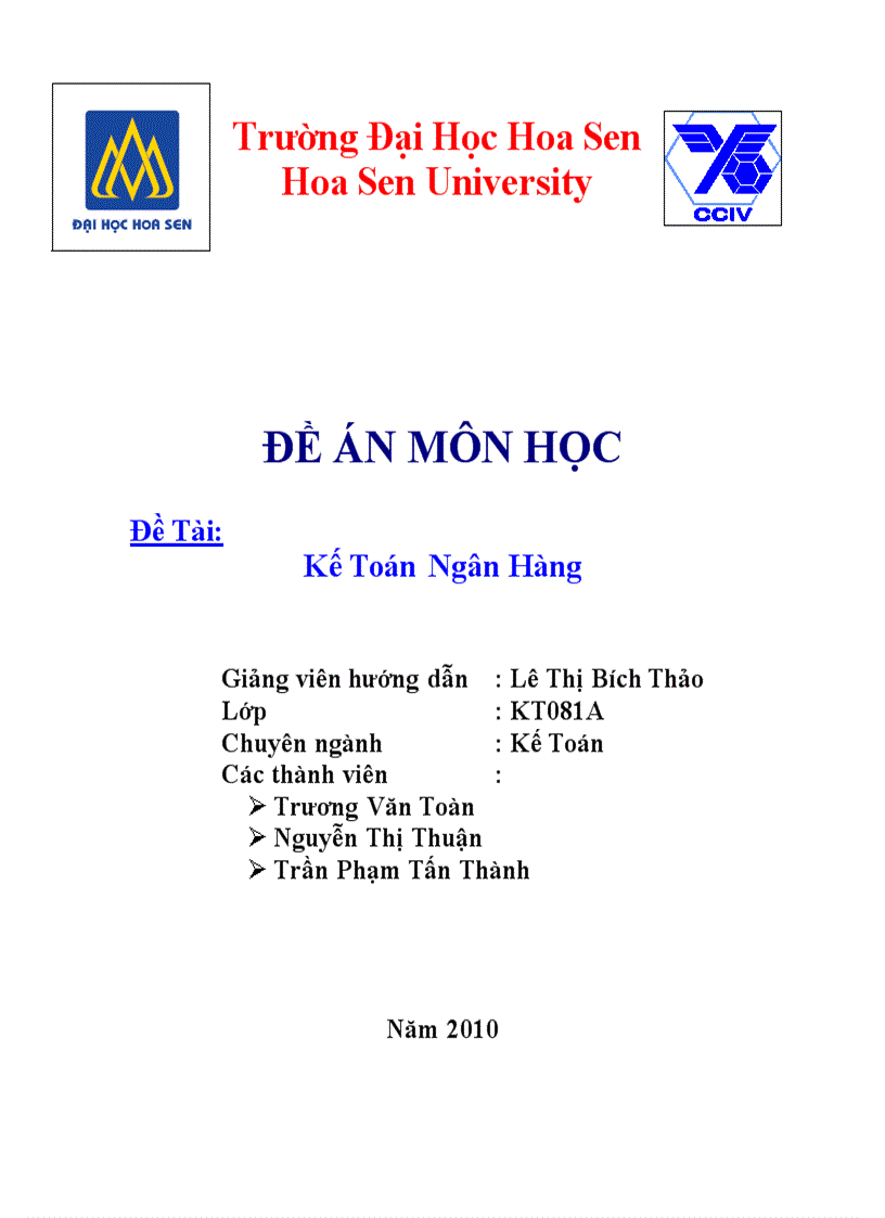 Đề án môn học kế toán ngân hàng trường đại học hoa sen