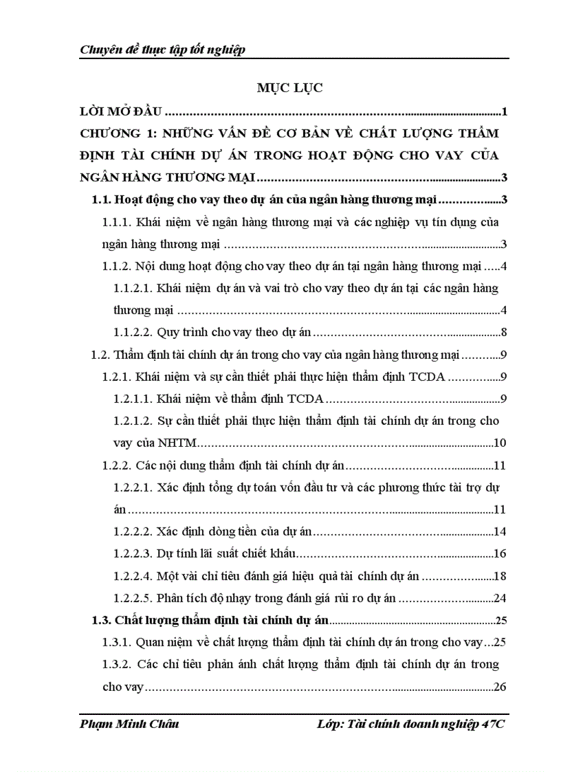 Nâng cao công tác thẩm định tài chính dự án tại ngân hàng thương mại cổ phần Á Châu Sở giao dịch Hà Nội