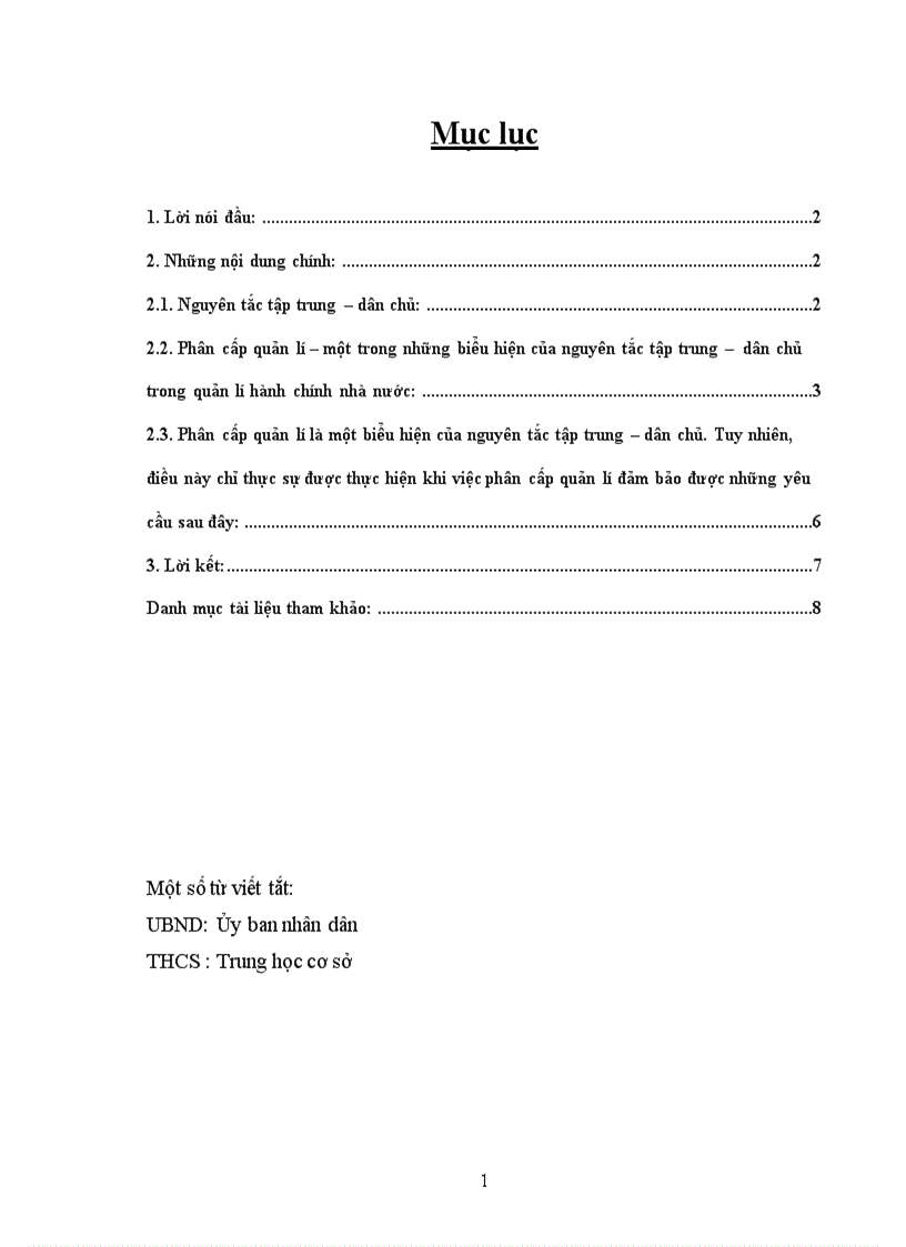 Phân cấp quản lí một trong những biểu hiện của nguyên tắc tập trung dân chủ trong quản lí hành chính nhà nước