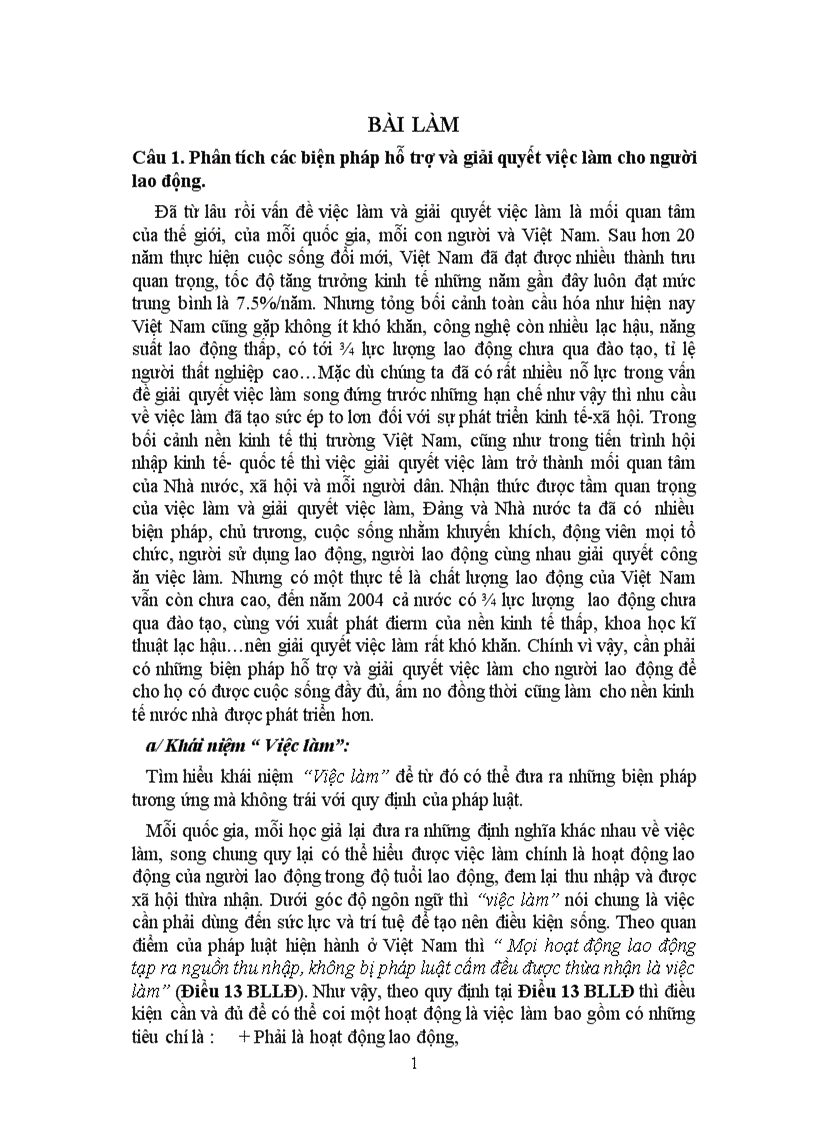 Học kỳ lao động đề số 14 Phân tích các biện pháp hỗ trợ và giải quyết việc làm cho người lao động kèm tình huống