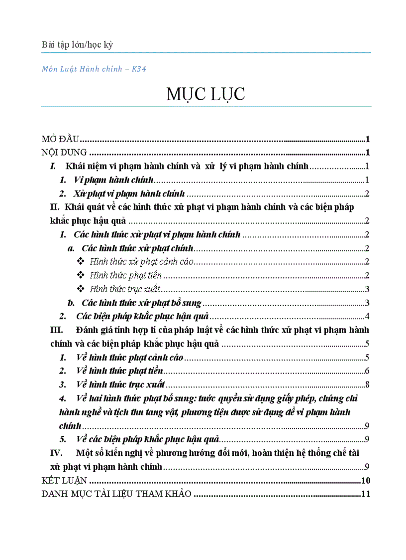 Bài tập lớn HK luật hành chính Đánh giá tính hợp lí của pháp luật về các hình thức xử phạt vi phạm hành chính và các biện pháp khắc phục hậu quả