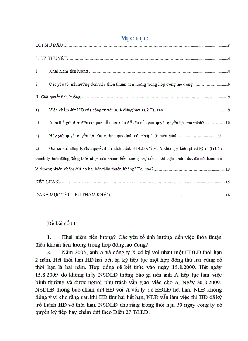 Đề số 11 lao động học kỳ khái niệm tiền lương các yếu tố ảnh hưởng đến việc thỏa thuận tiền lương trong hợp đồng có tình huống bài 8 điểm