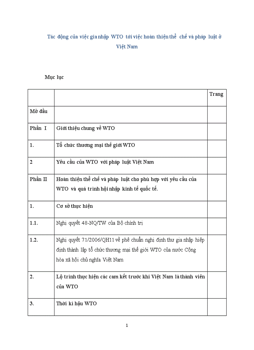 Tác động của việc gia nhập WTO tới việc hoàn thiện thể chế và pháp luật ở Việt Nam