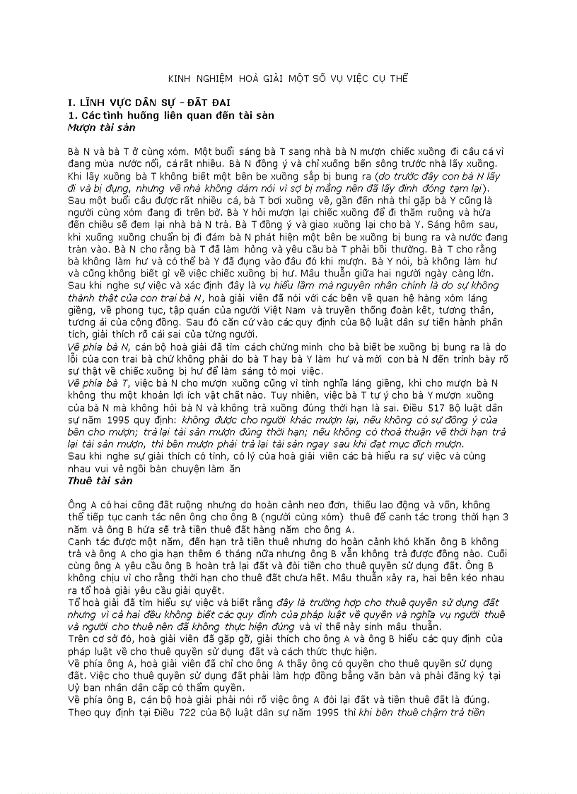 Kinh nghiệm hòa giải một số vụ việc cụ thể