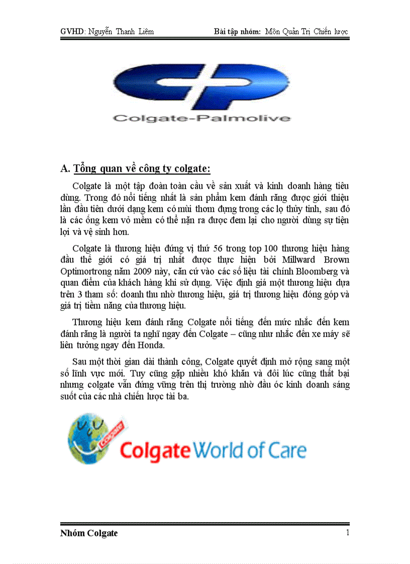 Chiến lược công ty Colgate Pamolive