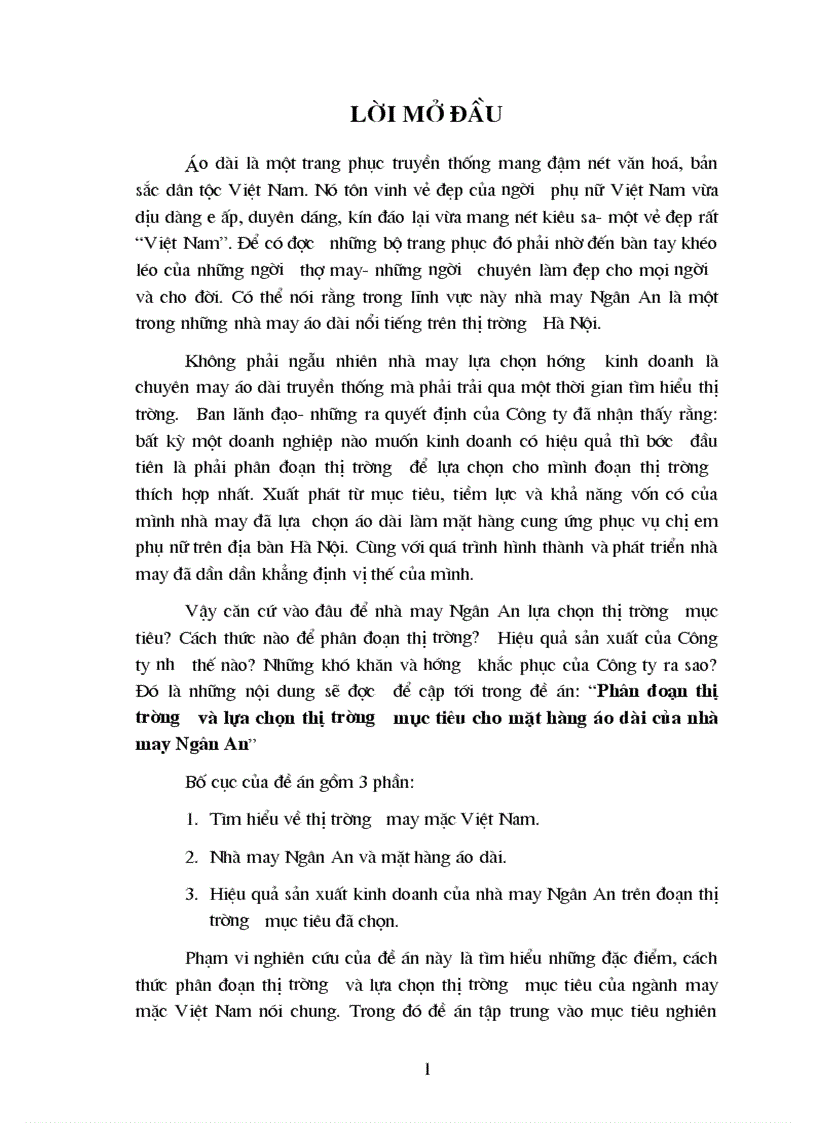 Phân đoạn thị trường và lựa chọn thị trường mục tiêu cho mặt hàng áo dài của nhà may Ngân An