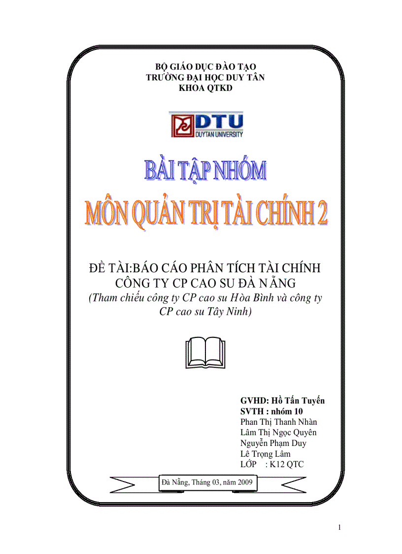 Báo cáo Phân tích tài chính Công ty cổ phần cao su đà nẵng ĐH Duy tân