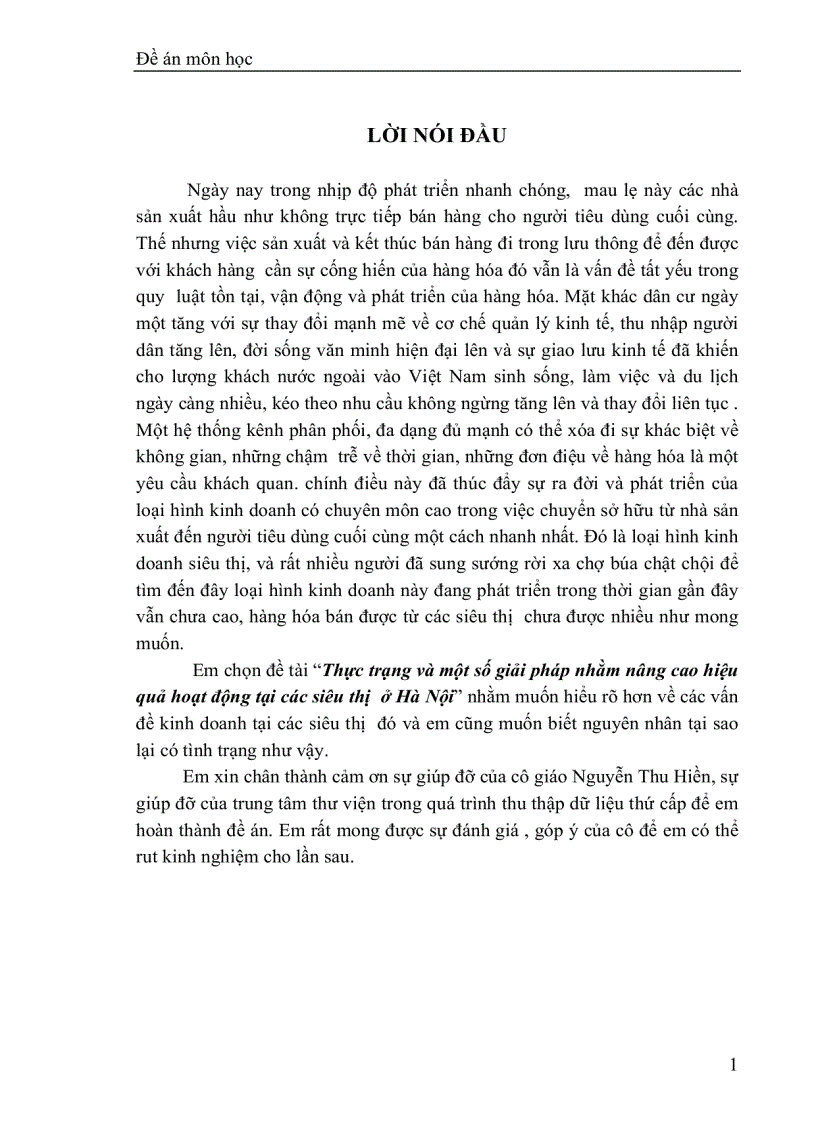 Thực trạng và một số giải pháp nhằm nâng cao hiệu quả hoạt động tại các siêu thị ở hà nội