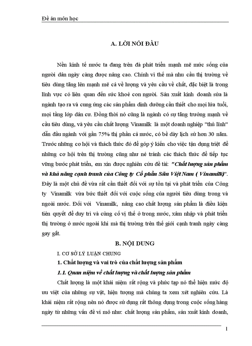 Chất lượng sản phẩm và khả năng cạnh tranh của Công ty Cổ phần Sữa Việt Nam Vinamilk