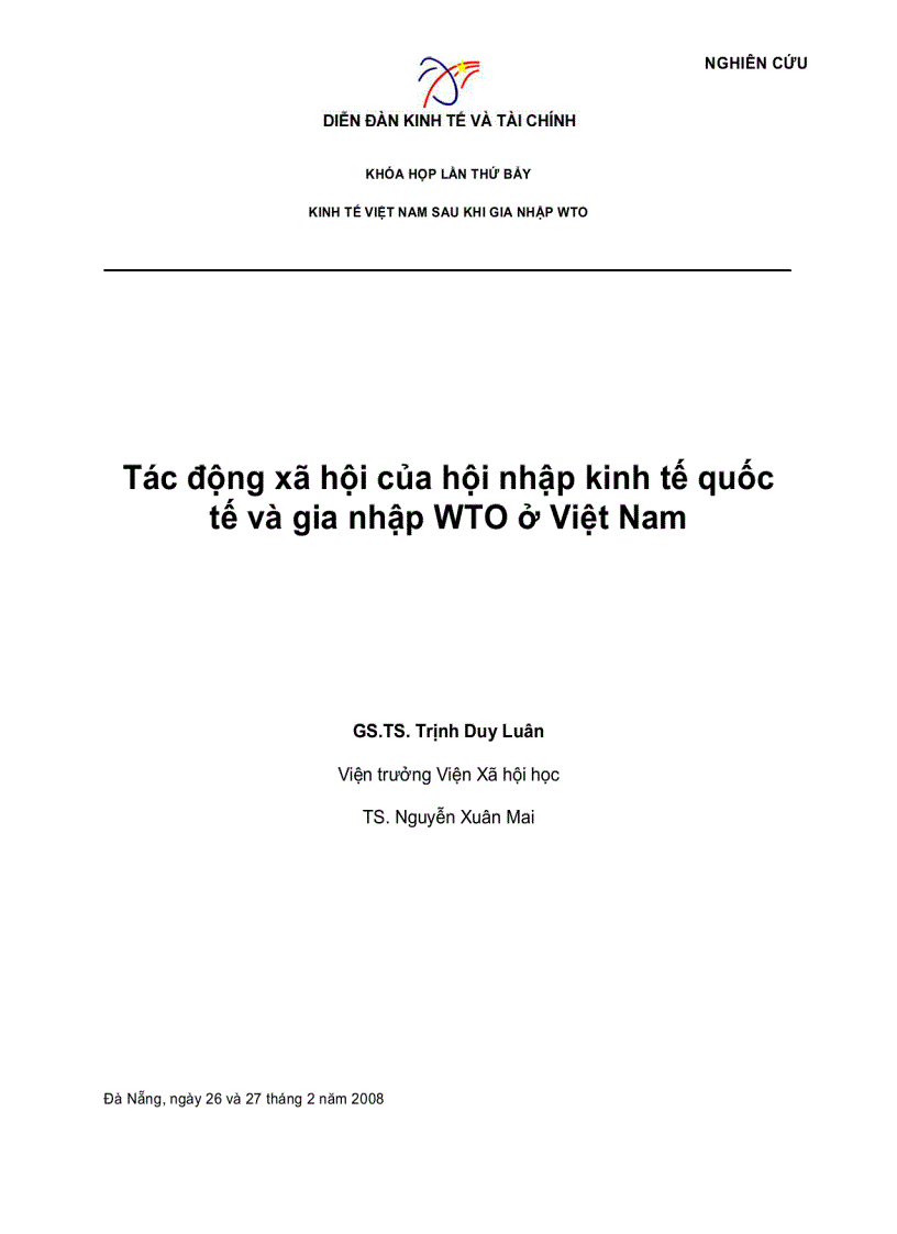 Tác động xã hội của hội nhập kinh tế quốc tế và gia nhập WTO ở Việt Nam