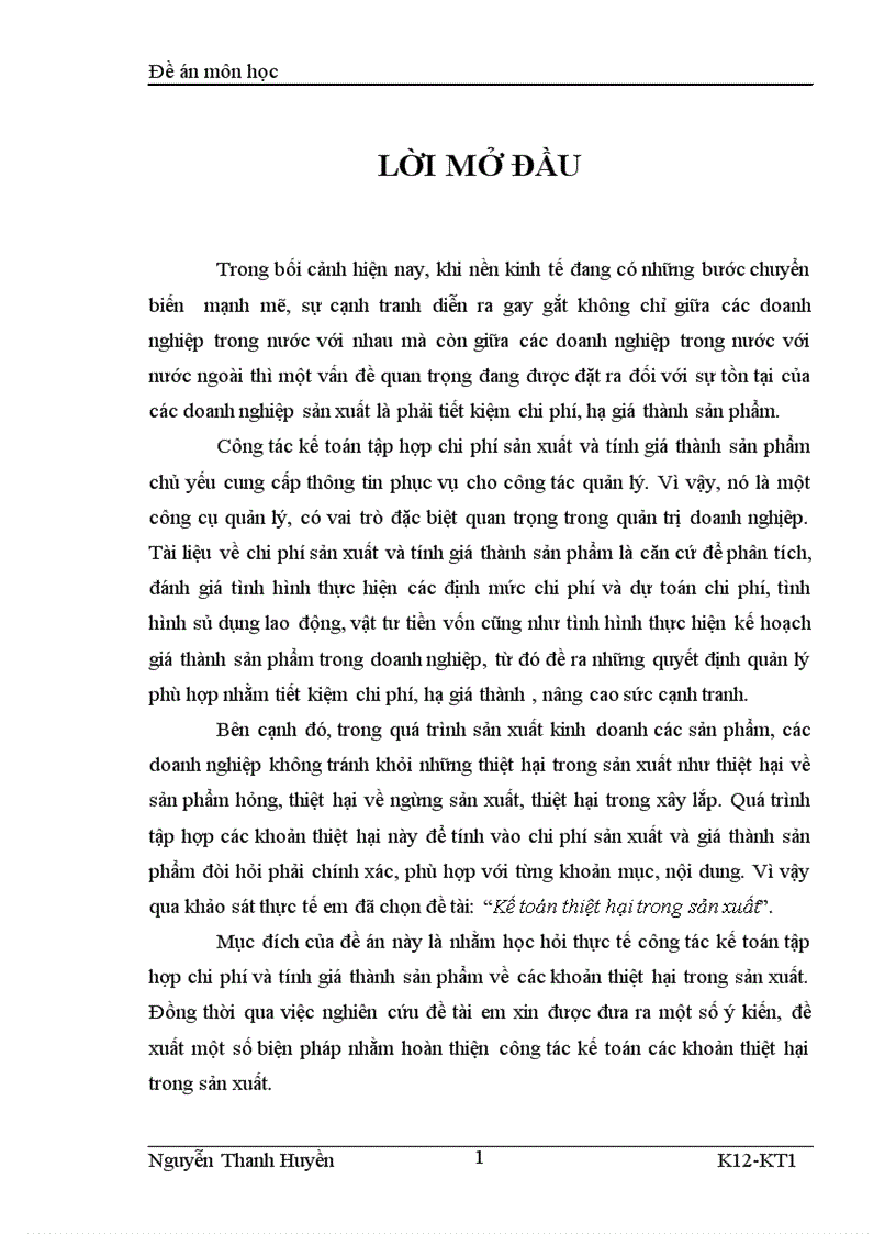 Kế toán thiệt hại trong sản xuất
