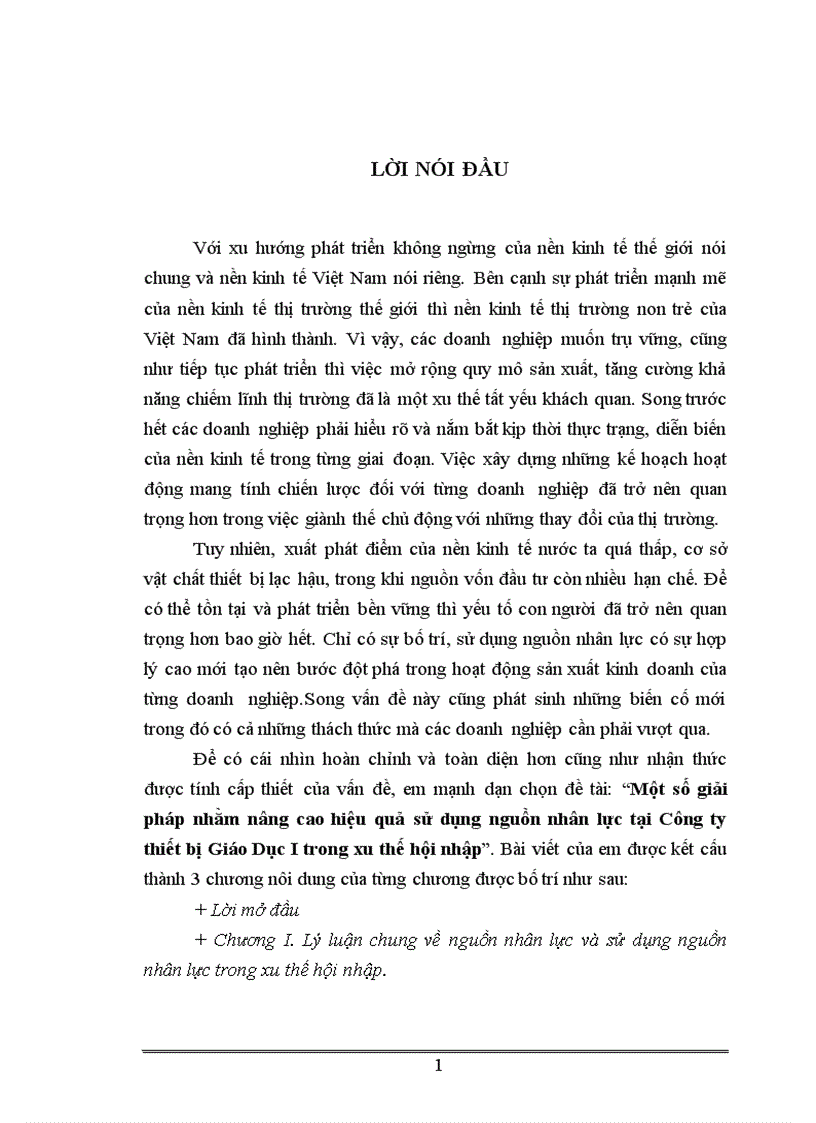 Giải pháp nhằm nâng cao hiệu quả sử dụng nguồn nhân lực tại công ty thiết bị Giáo dục