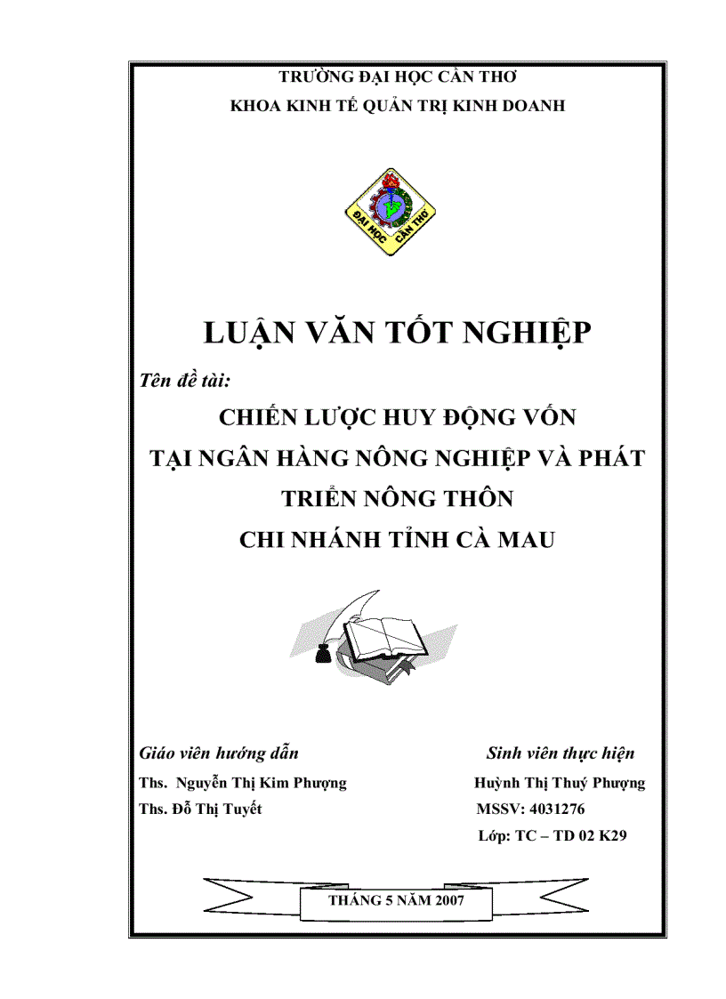 Chiến lược huy động vốn tại ngân hàng nông nghiệp và phát triển nông thôn chi nhánh tỉnh cà mau