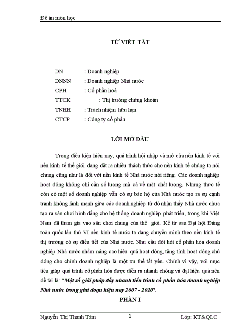 Một số giải pháp đẩy nhanh tiến trình cổ phần hóa doanh nghiệp Nhà nước trong giai đoạn hiện nay 2007 2010