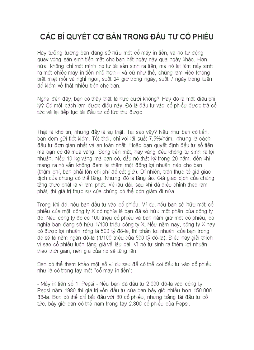Các bí quyết cơ bản trong đầu tư cổ phiếu