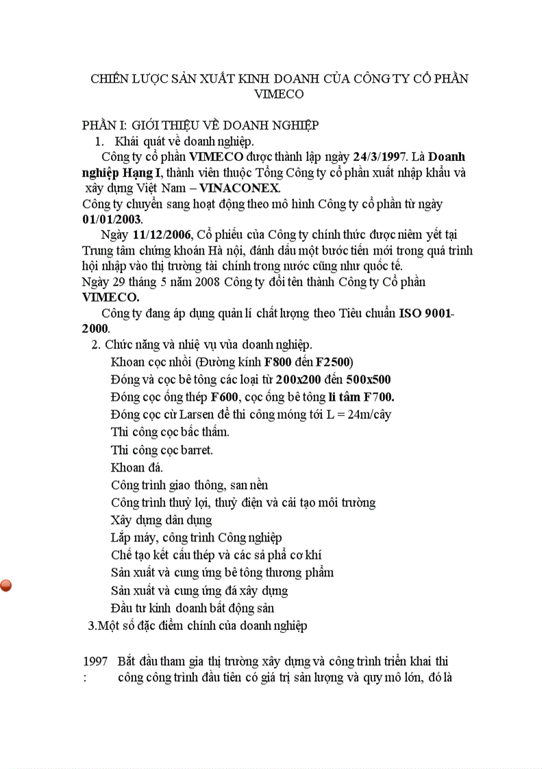 Chiến lược sản xuất kinh doanh công ty cổ phần vimeco