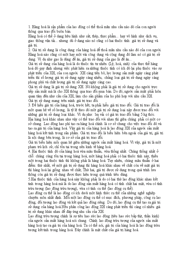 Phân tích hai thuộc tính của hàng hóa