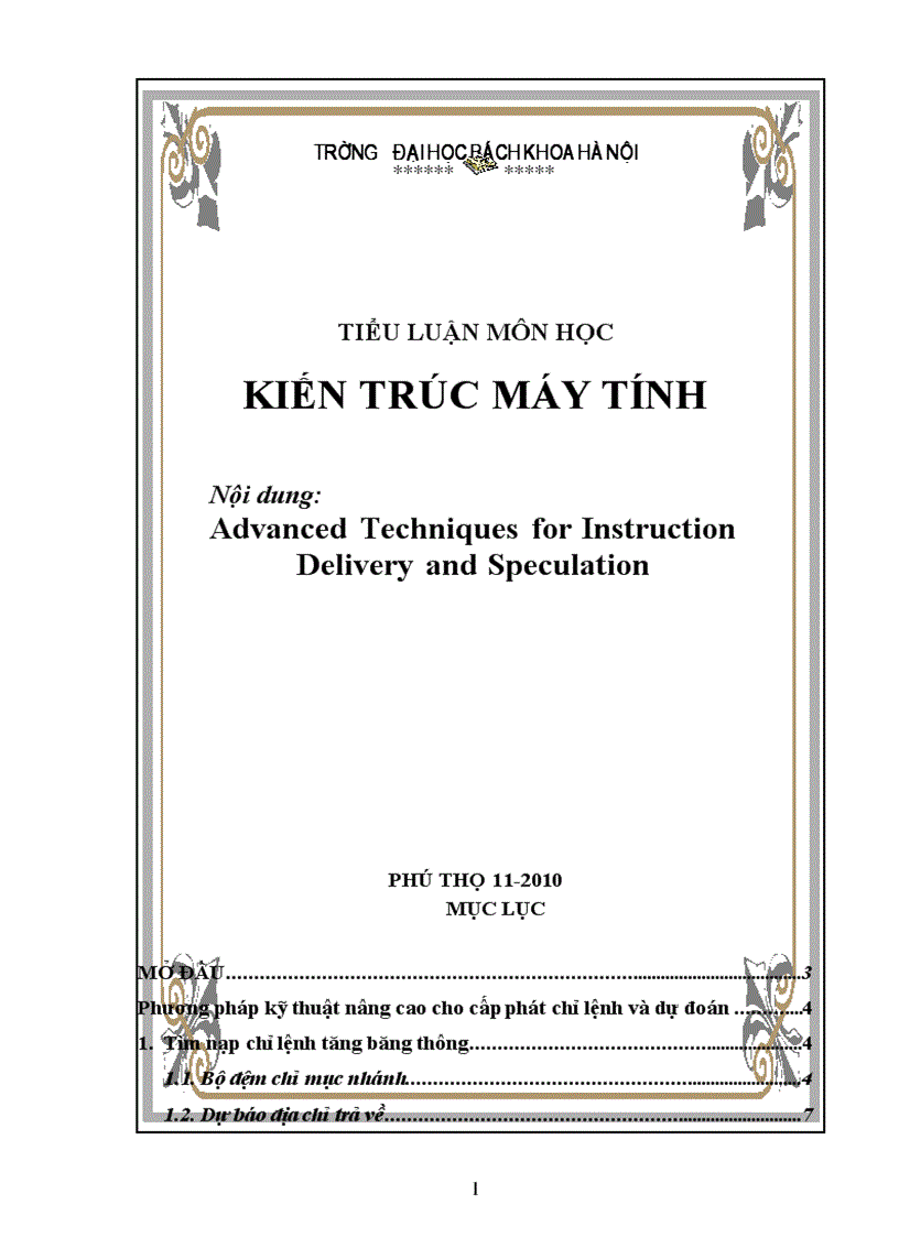 Tiểu luận kiến trúc máy tính Advanced Techniques for Instruction Delivery and Speculation