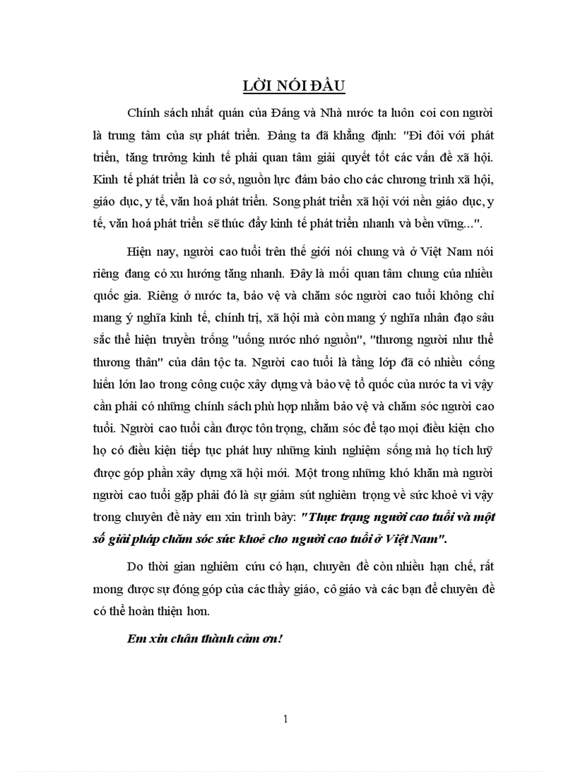 Thực trạng người cao tuổi và một số giải pháp chăm sóc sức khoẻ cho người cao tuổi ở Việt Nam