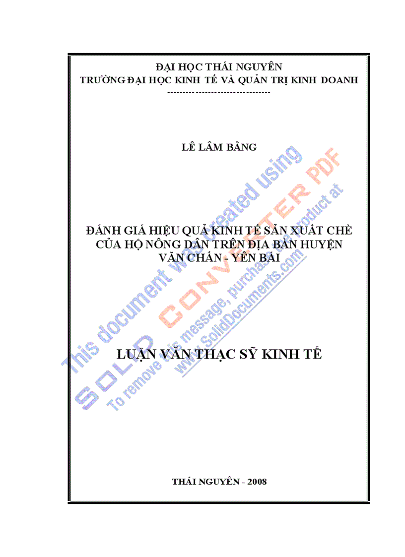 Luận văn đánh giá hiệu quả kinh tế sản xuất chè của hộ nông dân trên địa bàn huyện văn chấn yên bái part