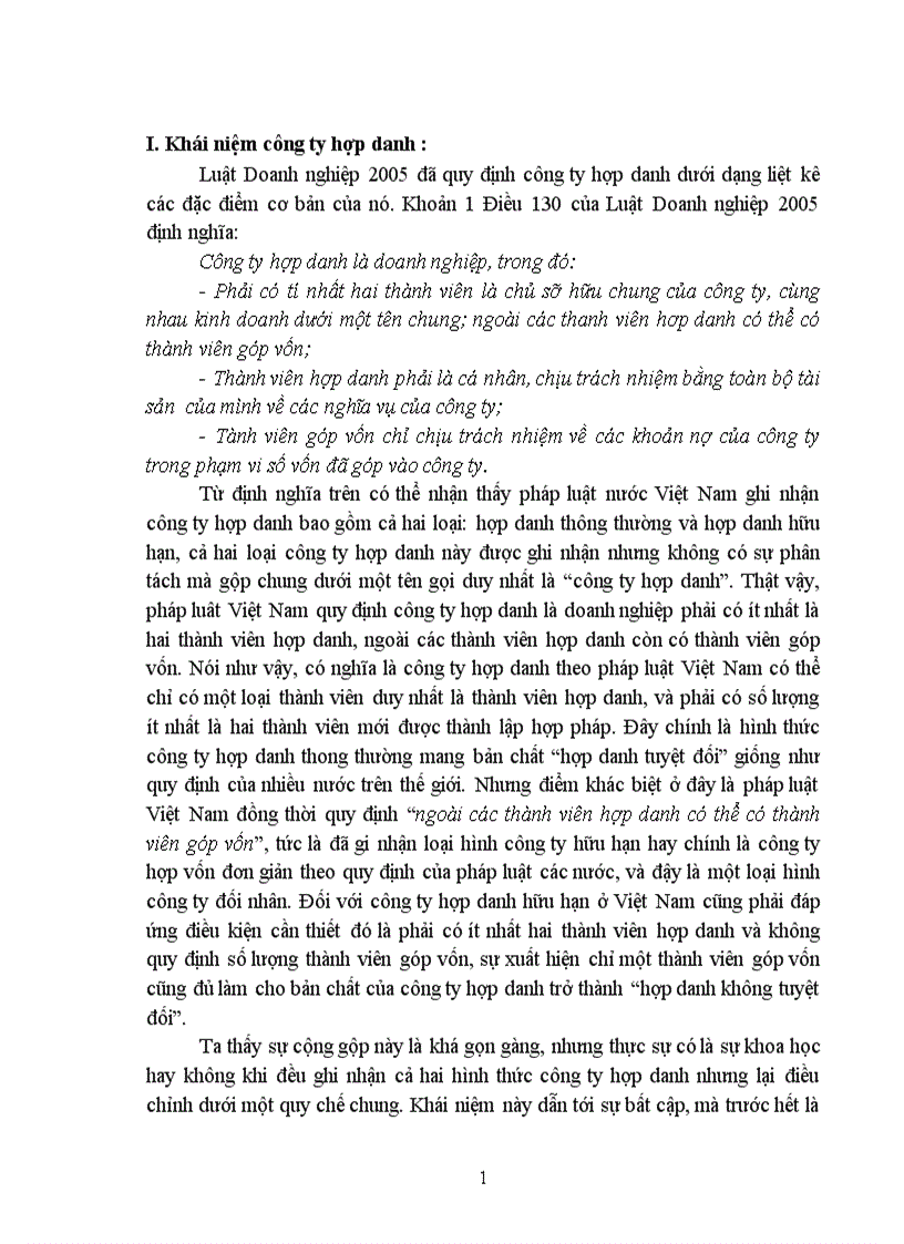 Bình luận các quy định của Luật doanh nghiệp 2005 về công ty hợp danh