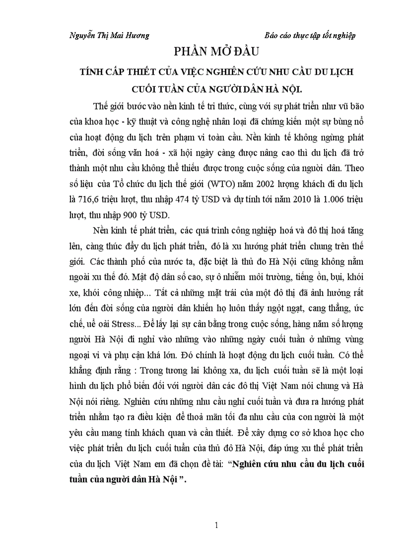 Nghiên cứu nhu cầu du lịch cuối tuần của người dân Hà Nội