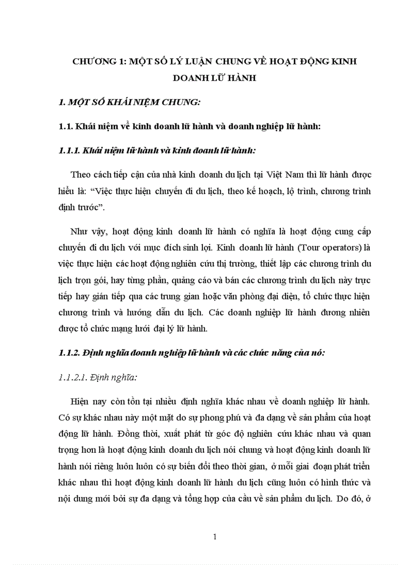 Một số lý luận chung về hoạt động kinh doanh lữ hành