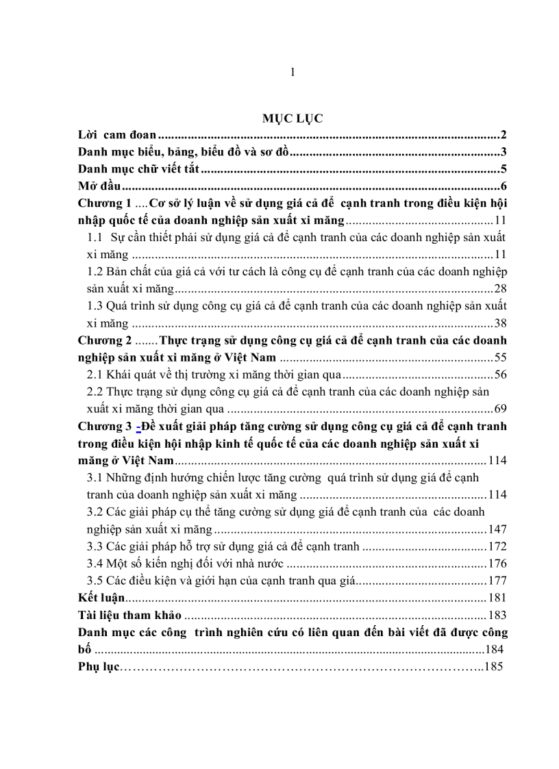 Sử dụng công cụ giá cả để cạnh tranh trong điều kiện hội nhập kinh tế quốc tế của các doanh nghiệp sản xuất xi măng ở Vệt Nam
