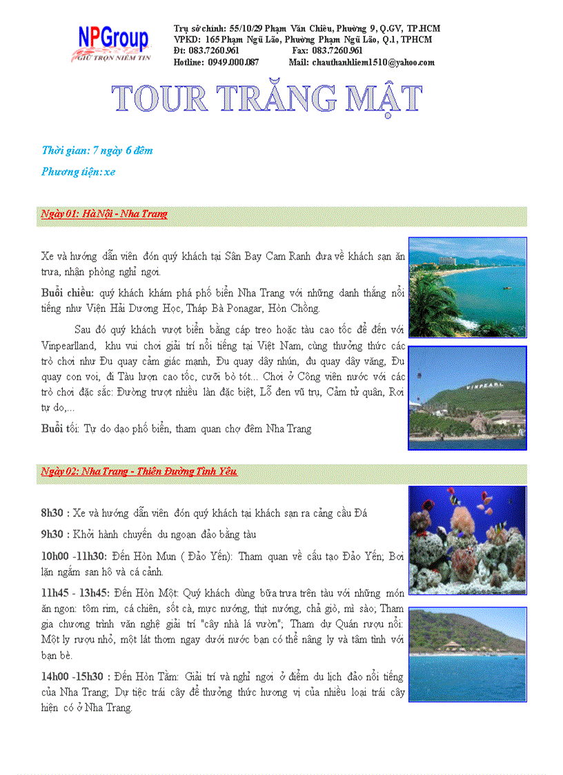 Tour du lịch nha trang trăng mật