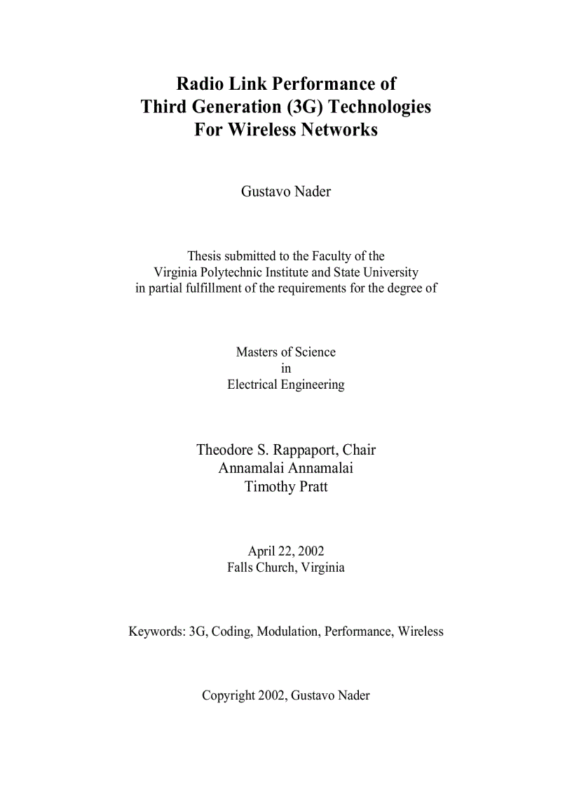 Radio Link Performance of 3G Technologies for Wireless Networks