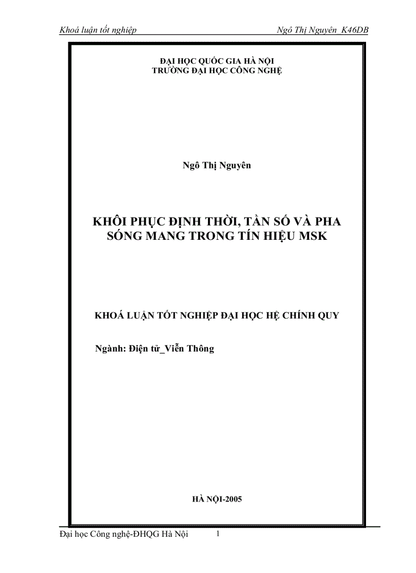 Khôi phục định thời tần số và pha sóng mang trong tín hiệu MSK