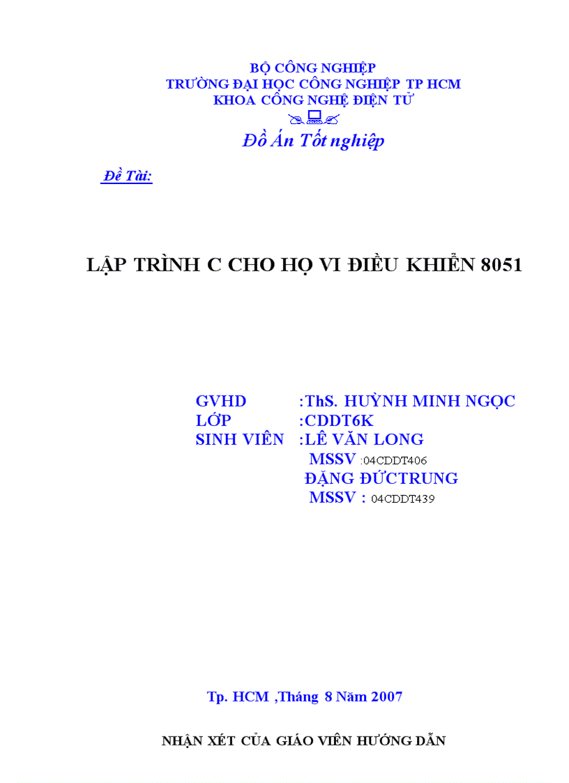 LẬP TRÌNH C CHO HỌ VI ĐIỀU KHIỂN 8051 DA Tot Nghiep