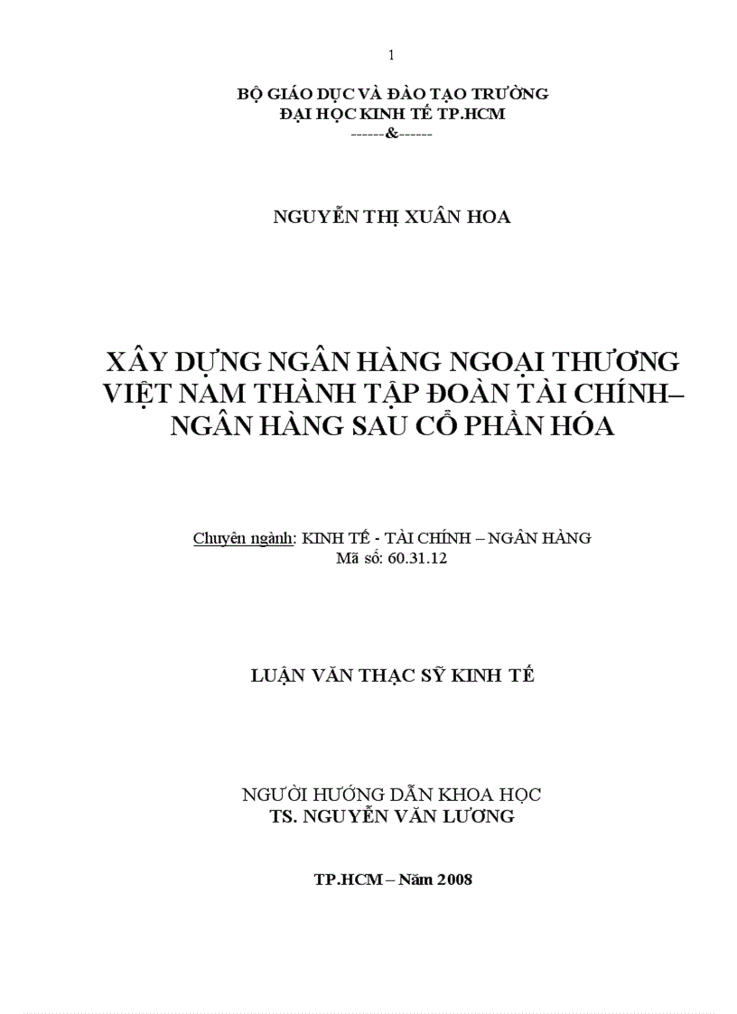 TS157 Xây dựng ngân hàng ngoại thương Việt Nam thành tập đoàn tài chính ngân hàng sau cổ phần hóa