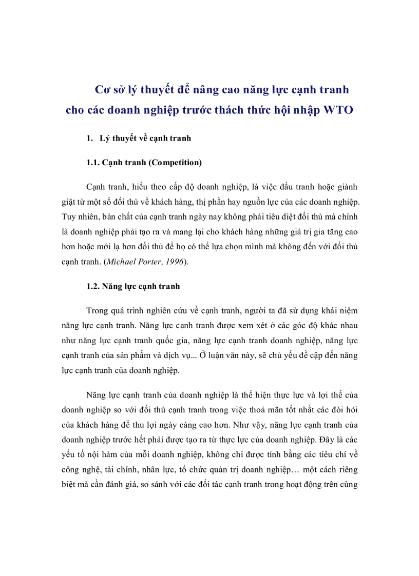 Luận văn thạc sỹ Cơ sở lý thuyết để nâng cao năng lực cạnh tranh cho các doanh nghiệp trước