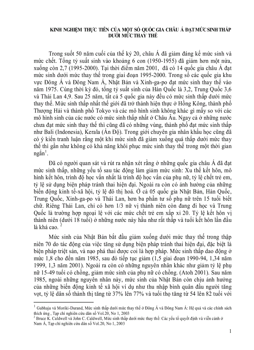 Kinh nghiệm thực tiễn của một số quốc gia châu á đạt mức sinh thấp dưới mức thay thế