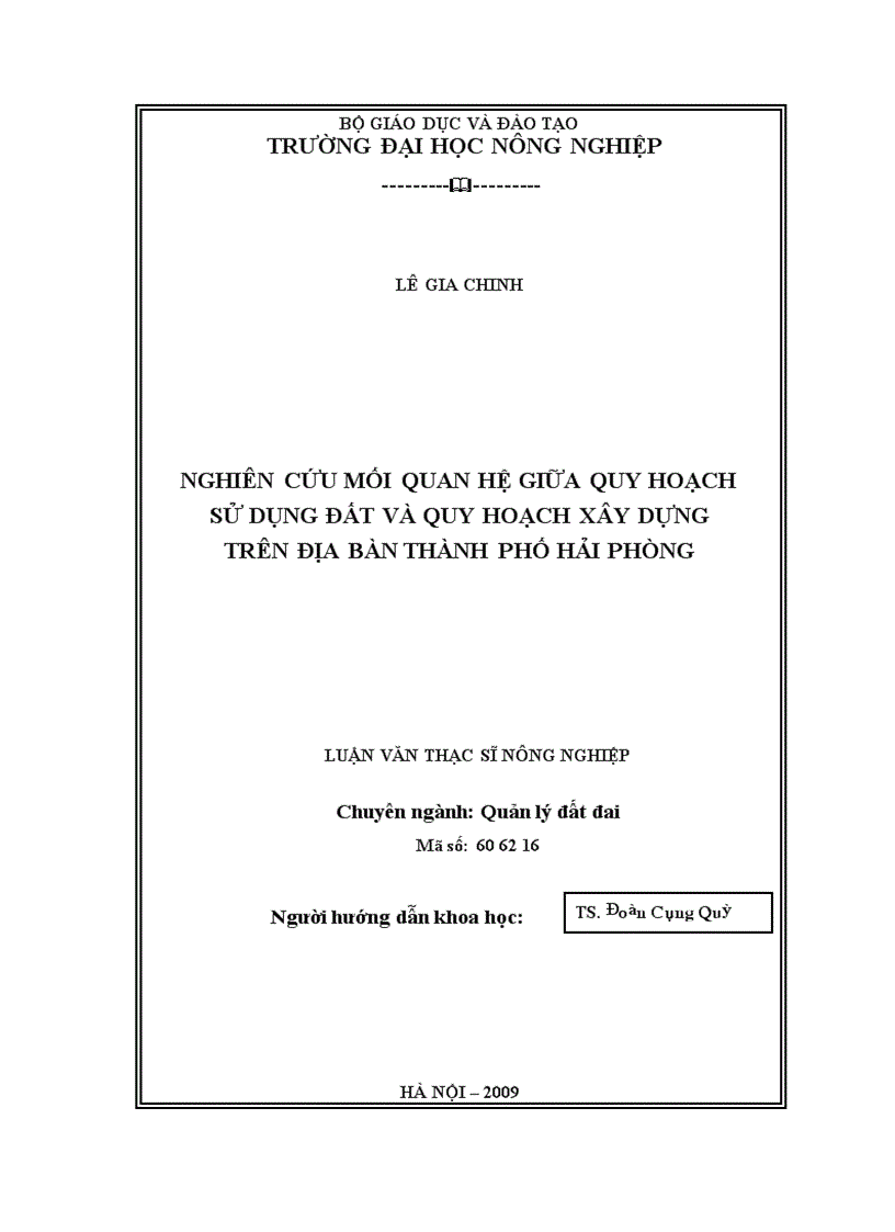 Nghiên cứu mối quan hệ giữa quy hoạch sử dụng đất và quy hoạch xây dựng trên địa bàn thành phố Hải Phòng