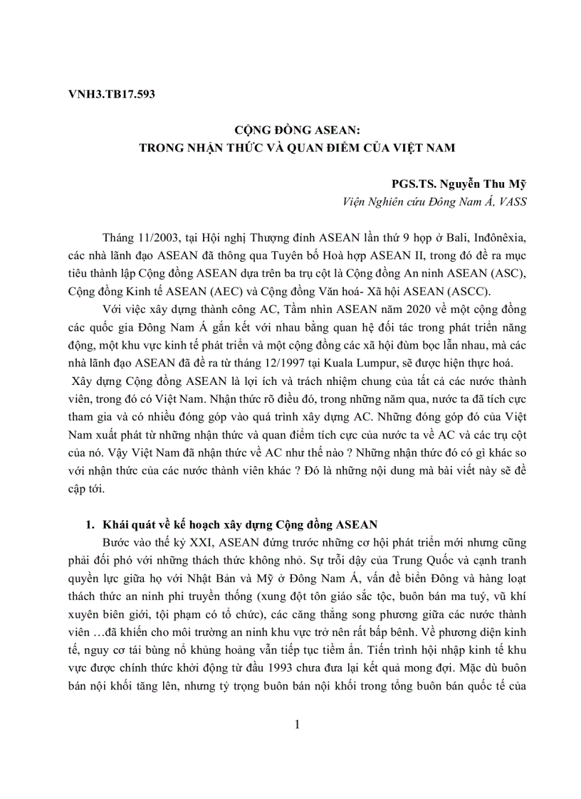Cộng đồng asean Trong nhận thức và quan điểm của việt nam