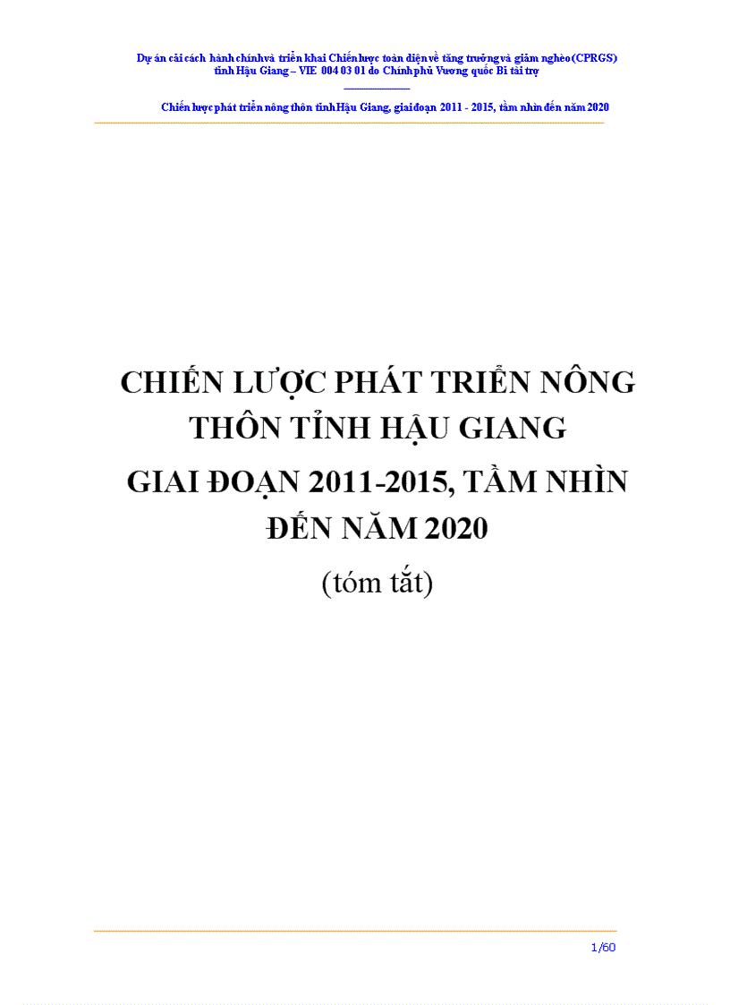 Chiến lược phát triển nông thôn tỉnh hậu giang giai đoạn 2011 2015 tầm nhìn đến năm 2020 tóm tắt