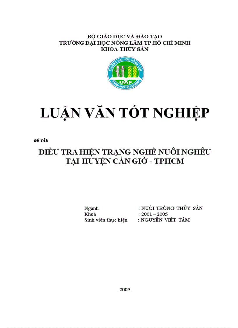 Điều tra hiện trạng nghề nuôi nghêu tại huyện Cần Giờ TPHCM