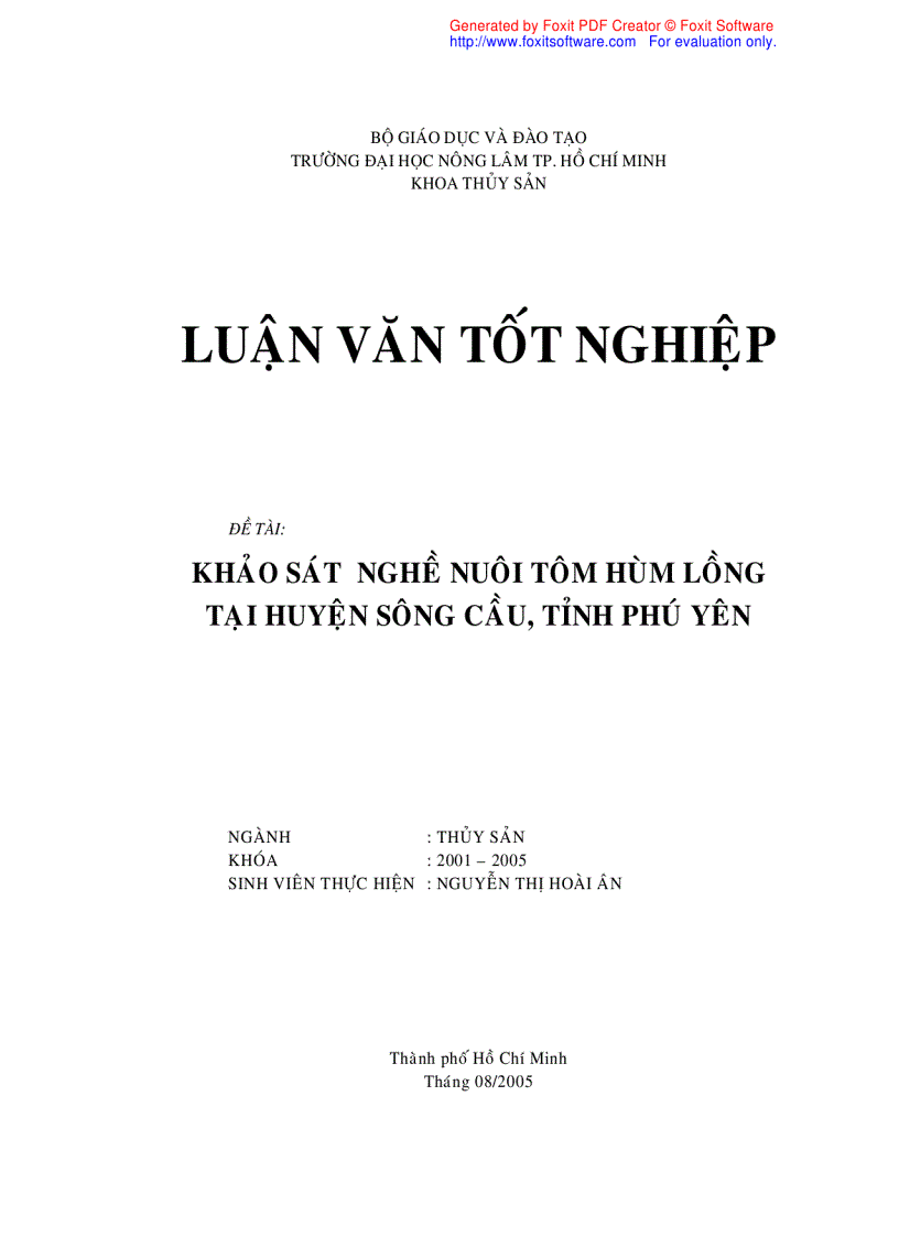 Khảo sát nghề nuôi tôm hùm lồng tại huyện Sông Cầu tỉnh Phú Yên