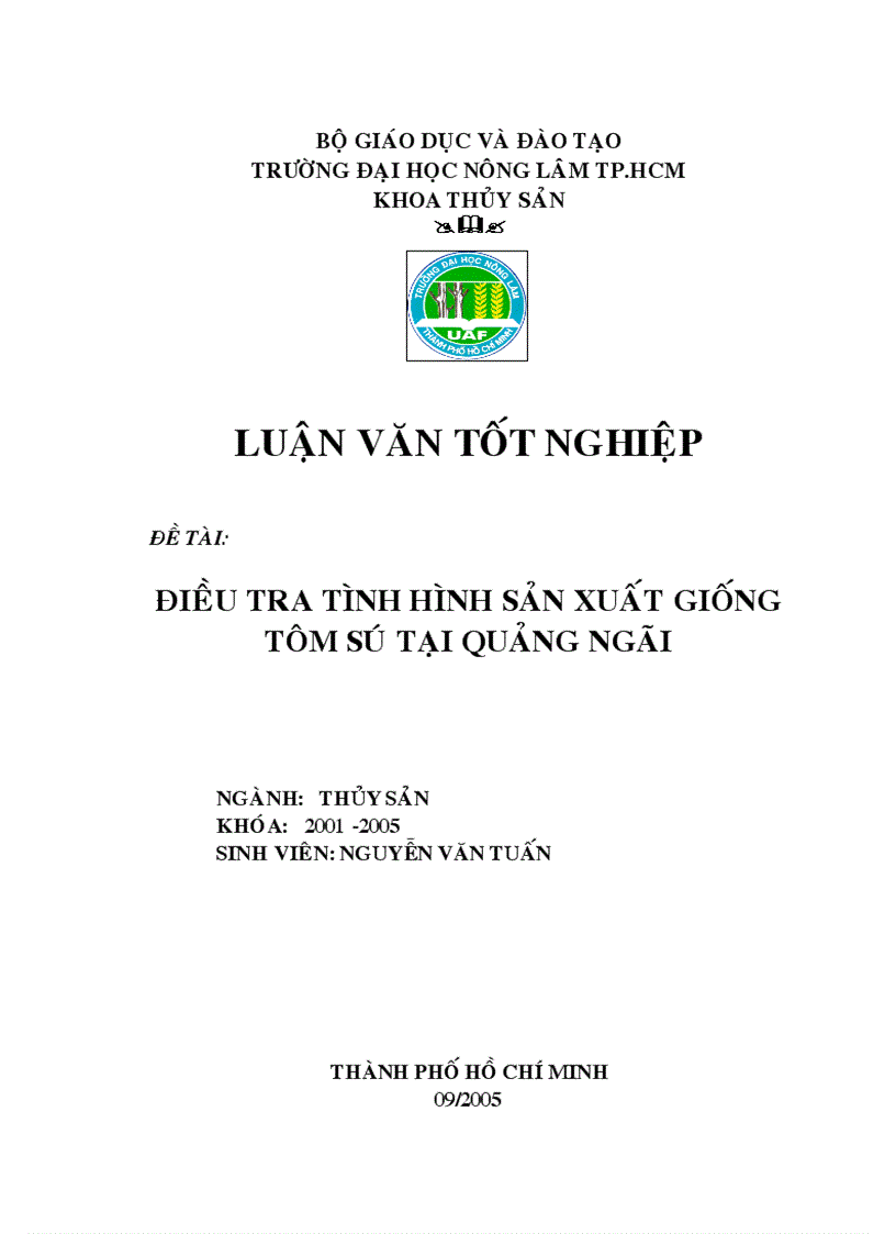 Điều tra tình hình sản xuất giống tôm sú tại Quảng Ngãi