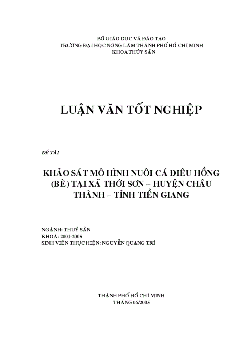 Khảo sát mô hình nuôi cá điêu hồng bè tại xã Thới Sơn huyện Châu Thành Tiền Giang