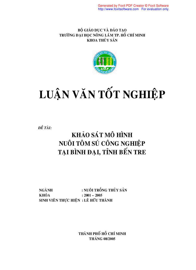 Khảo sát mô hình nuôi tôm sú công nghiệp tại Bình Đại tỉnh Bến Tre