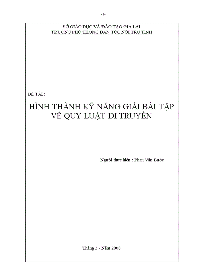 Hình thành kỹ năng giải bài tập về quy luật di truyền