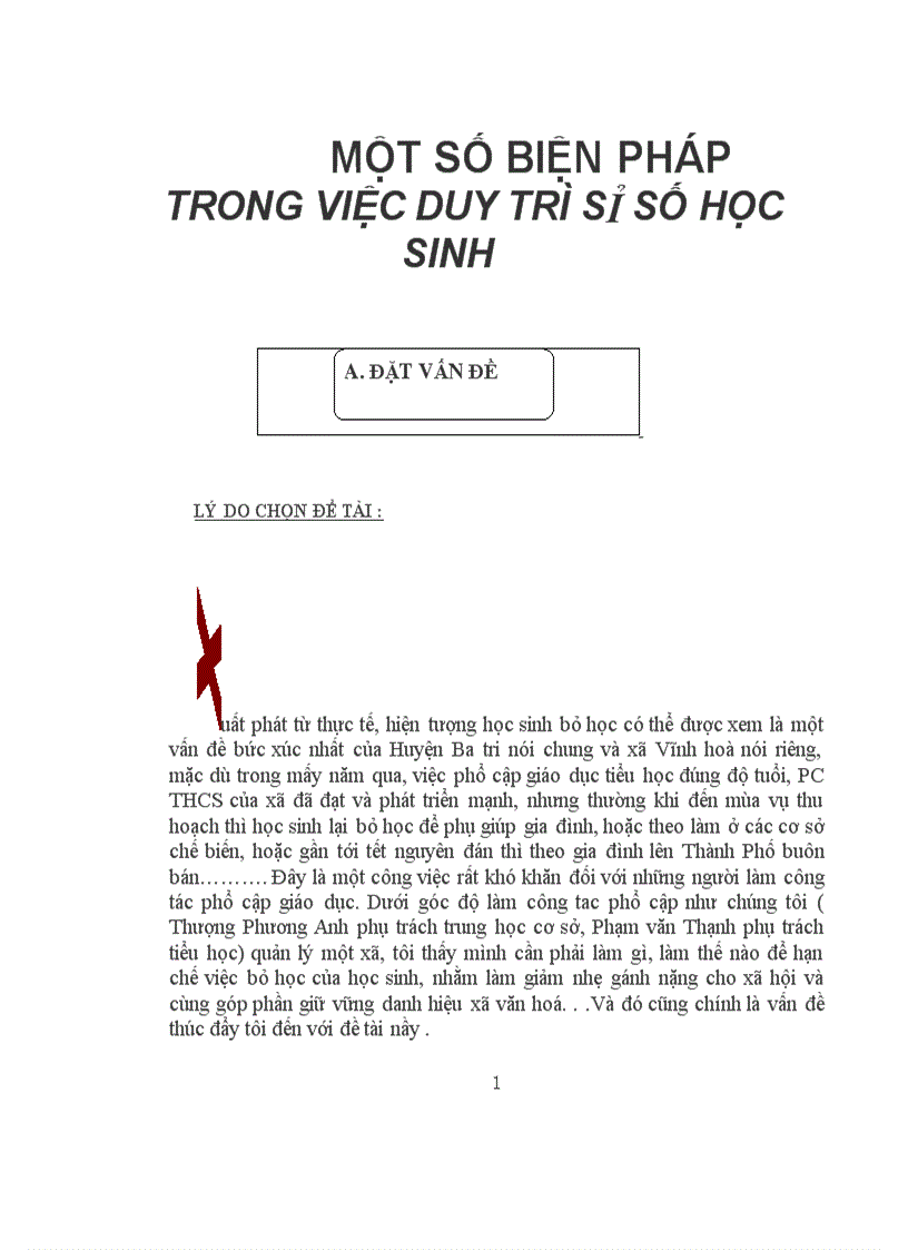 Một số biện pháp trong việc duy trì sỉ số học sinh