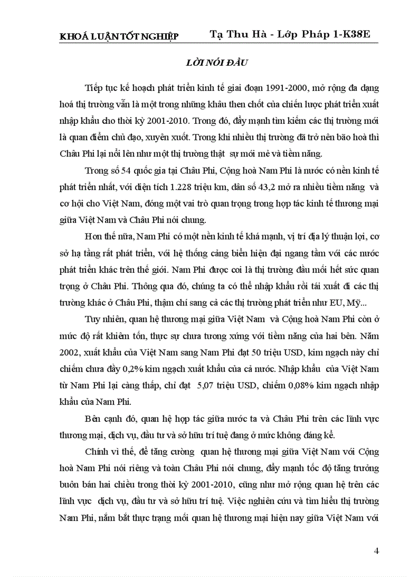 Cộng hoà nam phi giải pháp phát triển cho quan hệ kinh tế thương mại giữa việt nam và cộng hoà nam phi trong thời gian tới